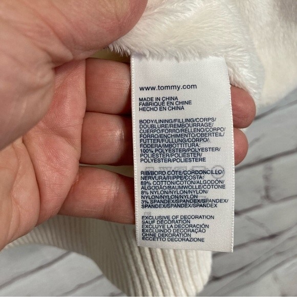 Tommy Hilfiger Jacket SZ L Ladies Cream Fleece Lined Hooded Zip Up Pockets - Picture 8 of 15